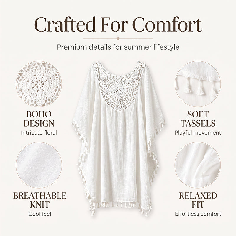 ⌛50% Off on the Last Day-Women's Crochet Patchwork Beach Cover Up with Tassel