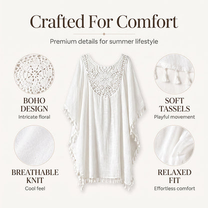 ⌛50% Off on the Last Day-Women's Crochet Patchwork Beach Cover Up with Tassel