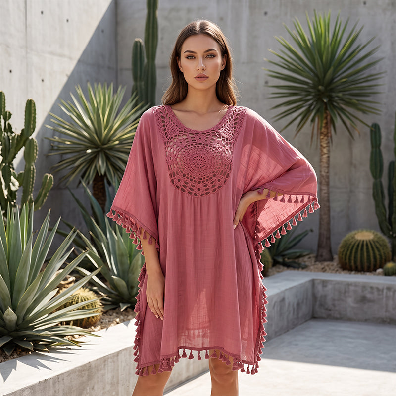 ⌛50% Off on the Last Day-Women's Crochet Patchwork Beach Cover Up with Tassel