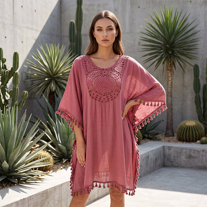 ⌛50% Off on the Last Day-Women's Crochet Patchwork Beach Cover Up with Tassel
