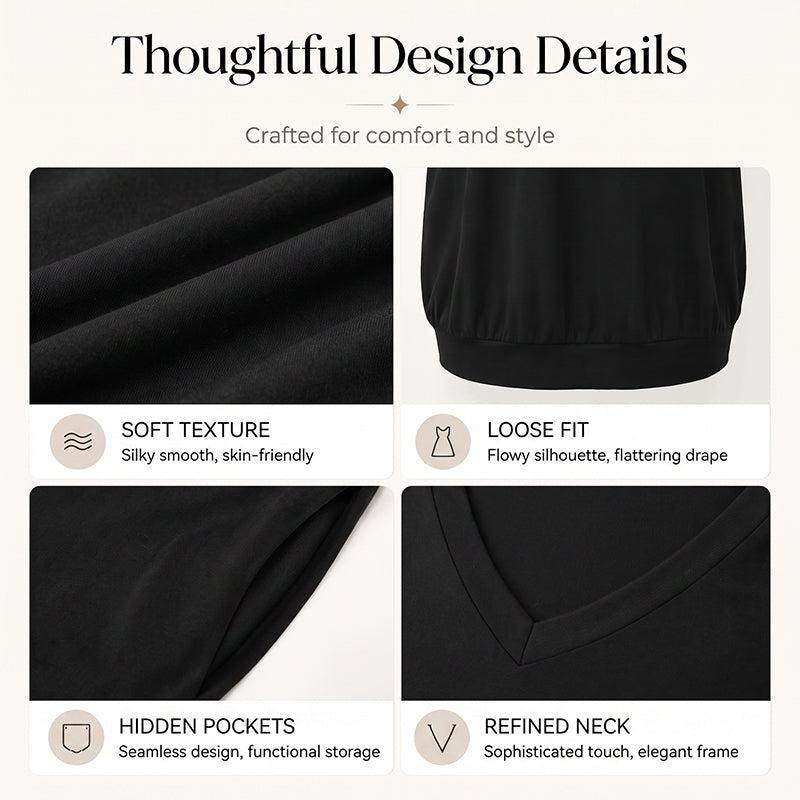 🌿 Relaxed-Fit V-Neck Dress with T-Shirt Comfort – Perfect for Casual Outings