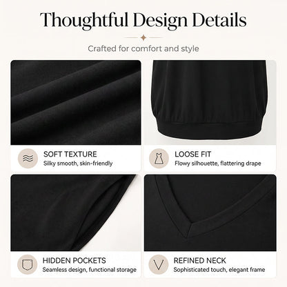 🌿 Relaxed-Fit V-Neck Dress with T-Shirt Comfort – Perfect for Casual Outings