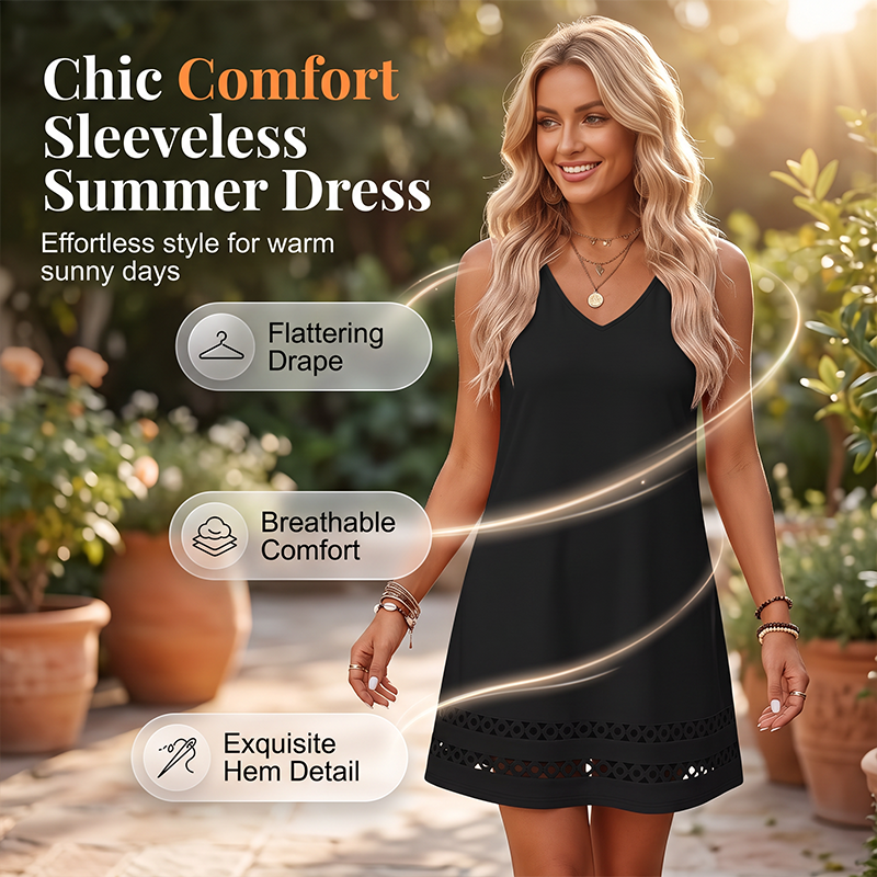 Trending Now🔥Sleeveless Eyelet Hem Dress – Versatile V-Neck Style