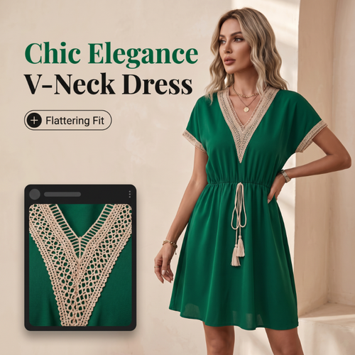 Women's Boho Lace V-Neck Dress