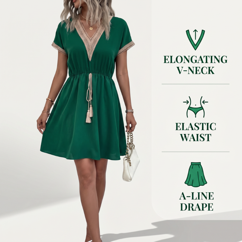 Women's Boho Lace V-Neck Dress