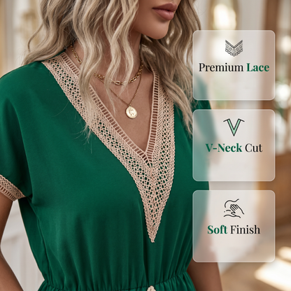 Women's Boho Lace V-Neck Dress