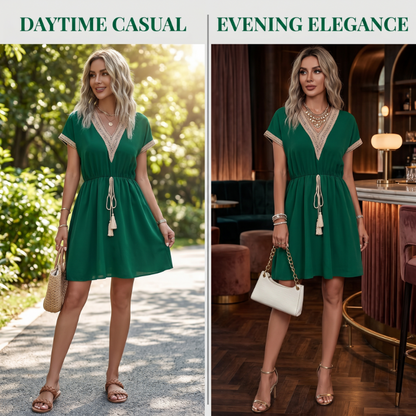 Women's Boho Lace V-Neck Dress