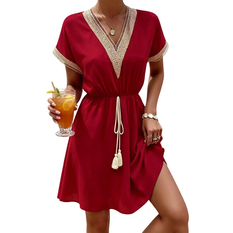 Women's Boho Lace V-Neck Dress
