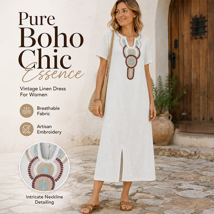 Summer Favorite☀️✨ Embroidered Maxi Dress with Front Slit – Must-Have for Resort & Relaxation