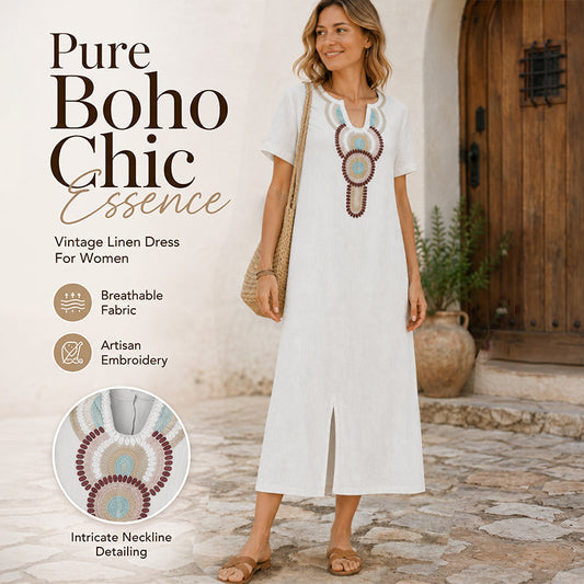 Summer Favorite☀️✨ Embroidered Maxi Dress with Front Slit – Must-Have for Resort & Relaxation