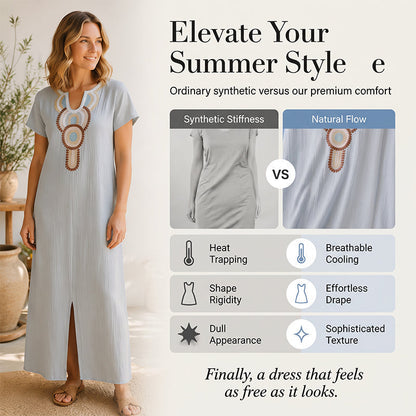Summer Favorite☀️✨ Embroidered Maxi Dress with Front Slit – Must-Have for Resort & Relaxation