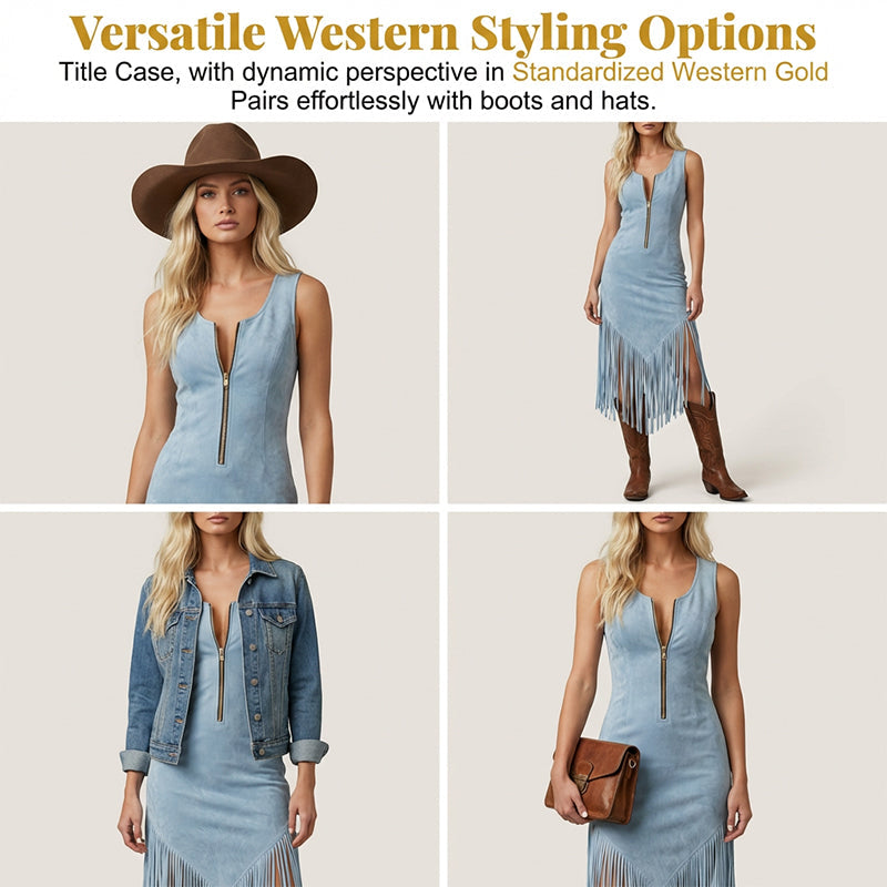 Retro Western Tassel Sleeveless Slim Dress