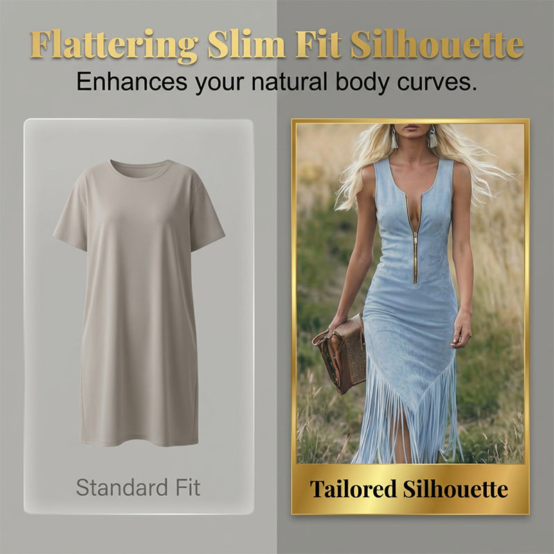Retro Western Tassel Sleeveless Slim Dress