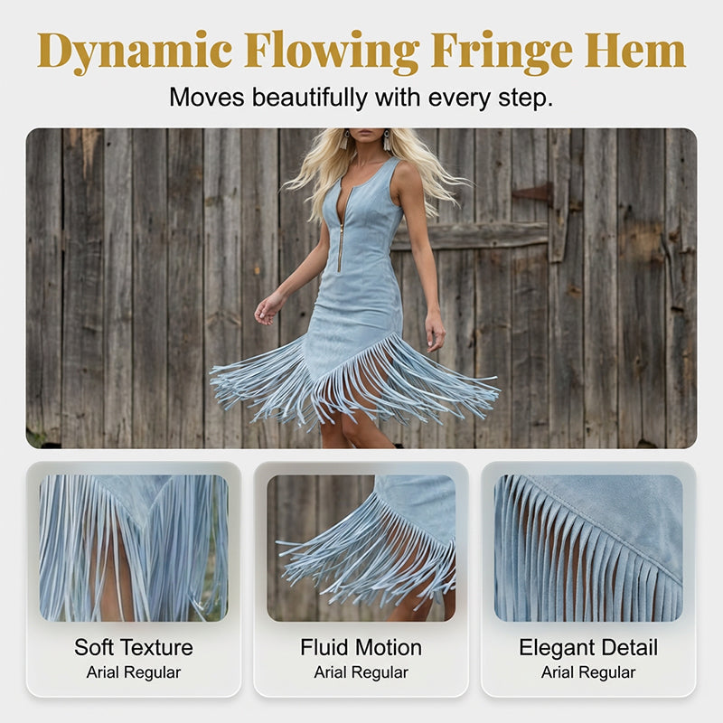 Retro Western Tassel Sleeveless Slim Dress