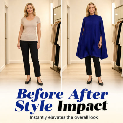 Trending Now⭐💃 Graceful Pleated Dress with Cape Silhouette