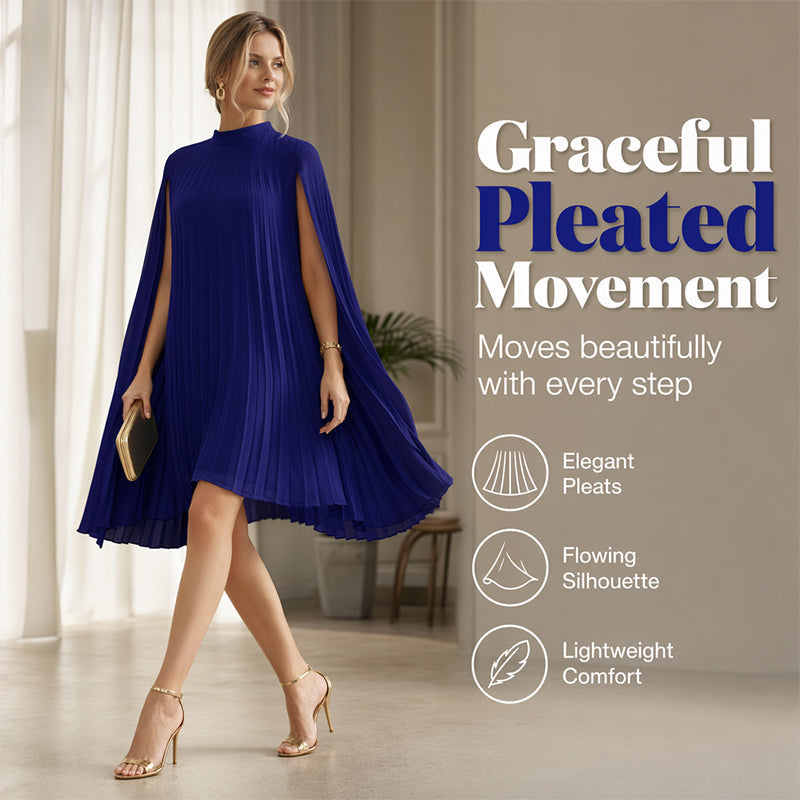 Trending Now⭐💃 Graceful Pleated Dress with Cape Silhouette