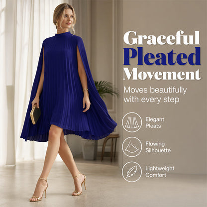 Trending Now⭐💃 Graceful Pleated Dress with Cape Silhouette