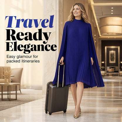 Trending Now⭐💃 Graceful Pleated Dress with Cape Silhouette