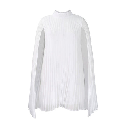 Trending Now⭐💃 Graceful Pleated Dress with Cape Silhouette