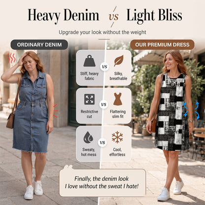 Women's Sleeveless Faux Denim Print Dress