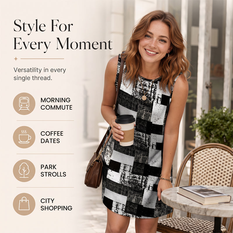 Women's Sleeveless Faux Denim Print Dress