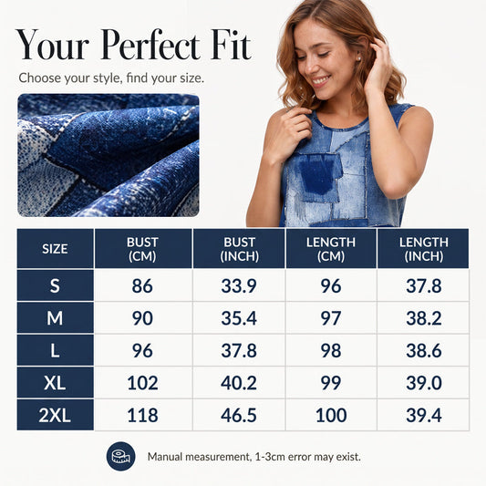 Women's Sleeveless Faux Denim Print Dress