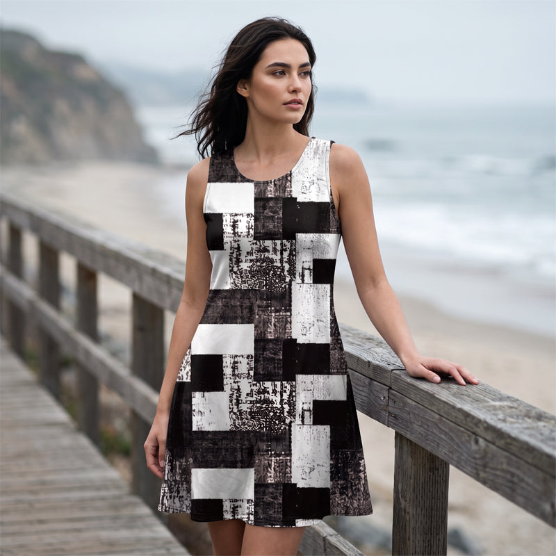 Women's Sleeveless Faux Denim Print Dress