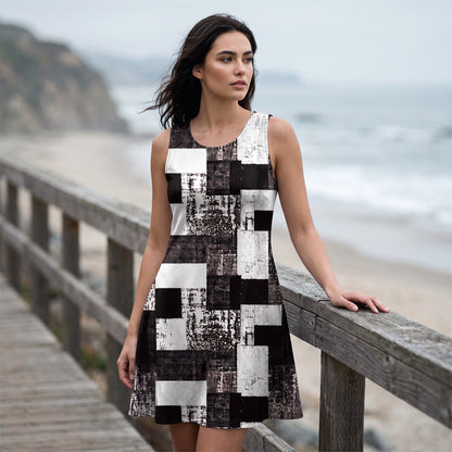 Women's Sleeveless Faux Denim Print Dress