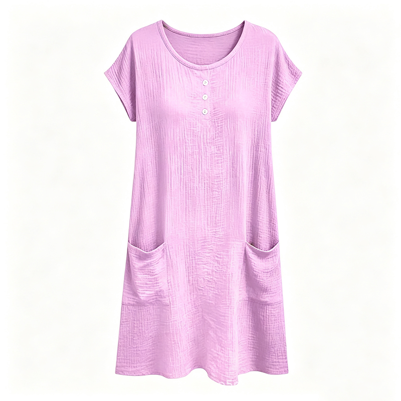 Women's Casual Short-Sleeve Knee-Length Dress with Pockets