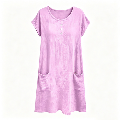 Women's Casual Short-Sleeve Knee-Length Dress with Pockets