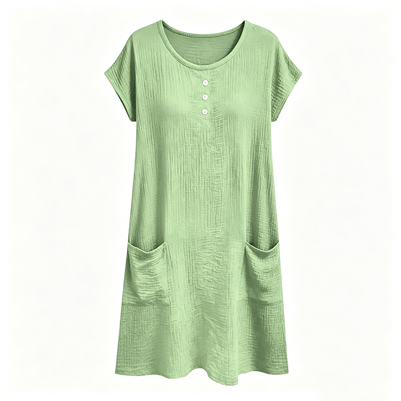 Women's Casual Short-Sleeve Knee-Length Dress with Pockets