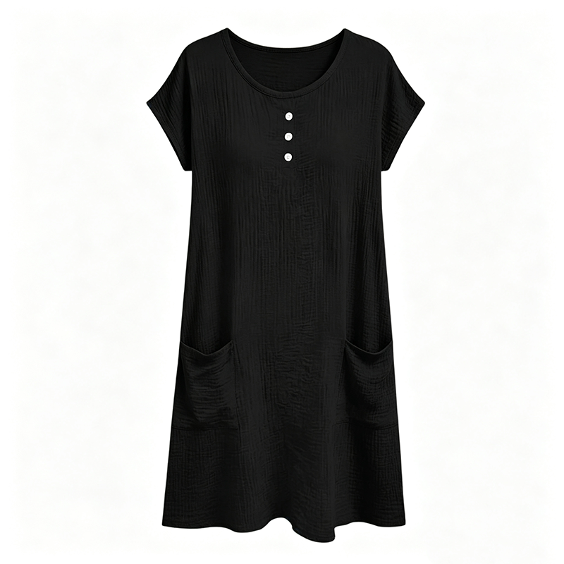 Women's Casual Short-Sleeve Knee-Length Dress with Pockets