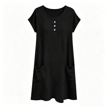 Women's Casual Short-Sleeve Knee-Length Dress with Pockets