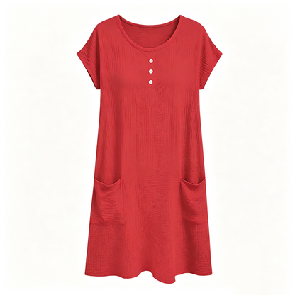 Women's Casual Short-Sleeve Knee-Length Dress with Pockets