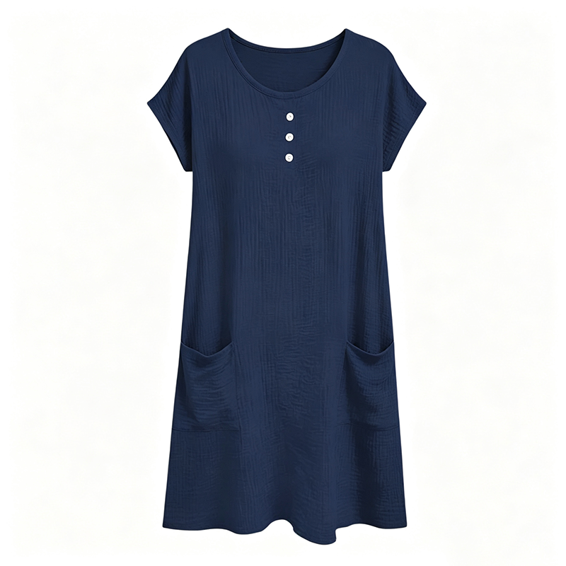 Women's Casual Short-Sleeve Knee-Length Dress with Pockets