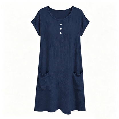 Women's Casual Short-Sleeve Knee-Length Dress with Pockets