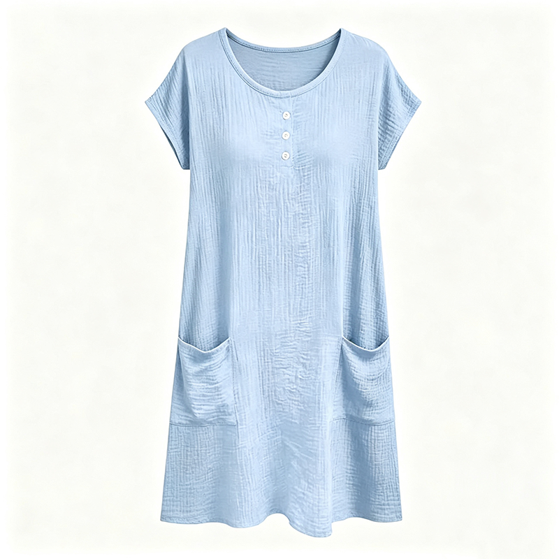 Women's Casual Short-Sleeve Knee-Length Dress with Pockets