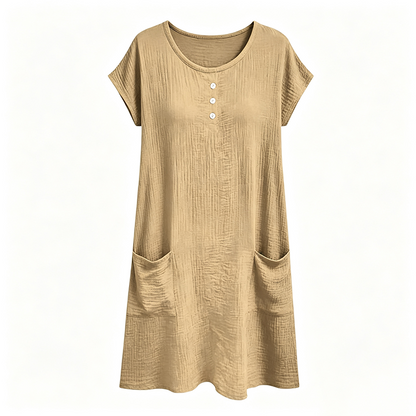 Women's Casual Short-Sleeve Knee-Length Dress with Pockets