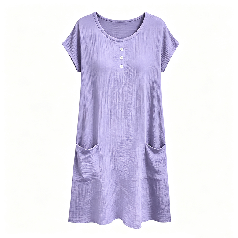 Women's Casual Short-Sleeve Knee-Length Dress with Pockets