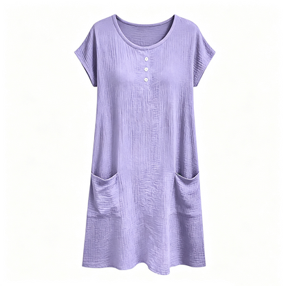 Women's Casual Short-Sleeve Knee-Length Dress with Pockets