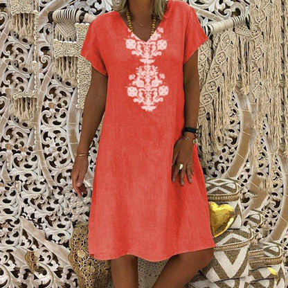 Women's Casual V Neck Printed Dress