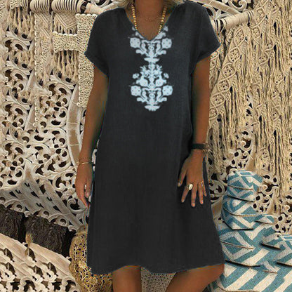 Women's Casual V Neck Printed Dress