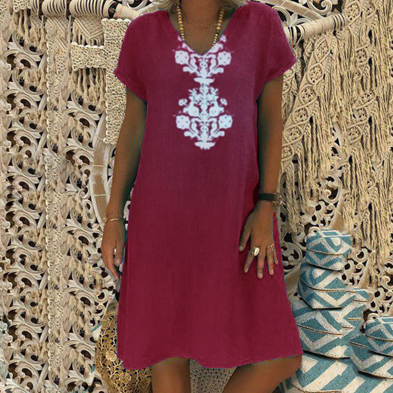 Women's Casual V Neck Printed Dress
