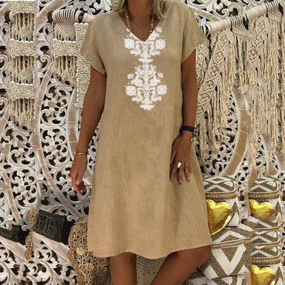 Women's Casual V Neck Printed Dress