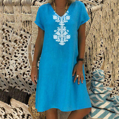 Women's Casual V Neck Printed Dress