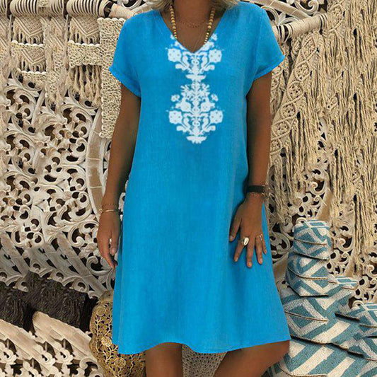 Women's Casual V Neck Printed Dress