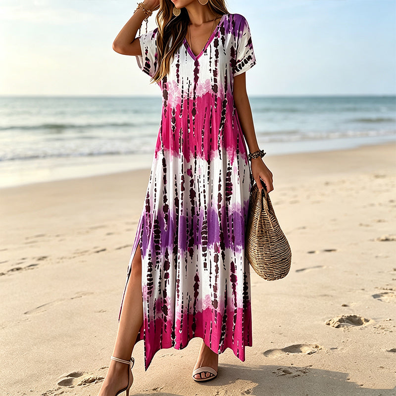 👗🌈 LIMITED TIME 50% OFF! Women’s Tie Dye V Neck Maxi Dress – Breathable Comfort, Relaxed Fit and Effortless Summer Style ✨