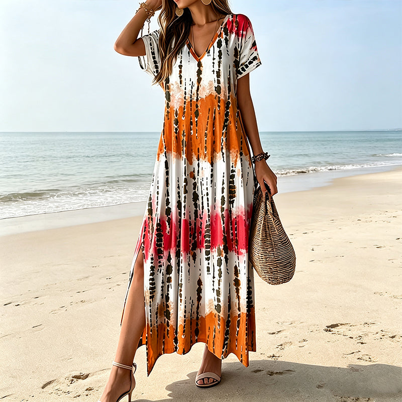 👗🌈 LIMITED TIME 50% OFF! Women’s Tie Dye V Neck Maxi Dress – Breathable Comfort, Relaxed Fit and Effortless Summer Style ✨