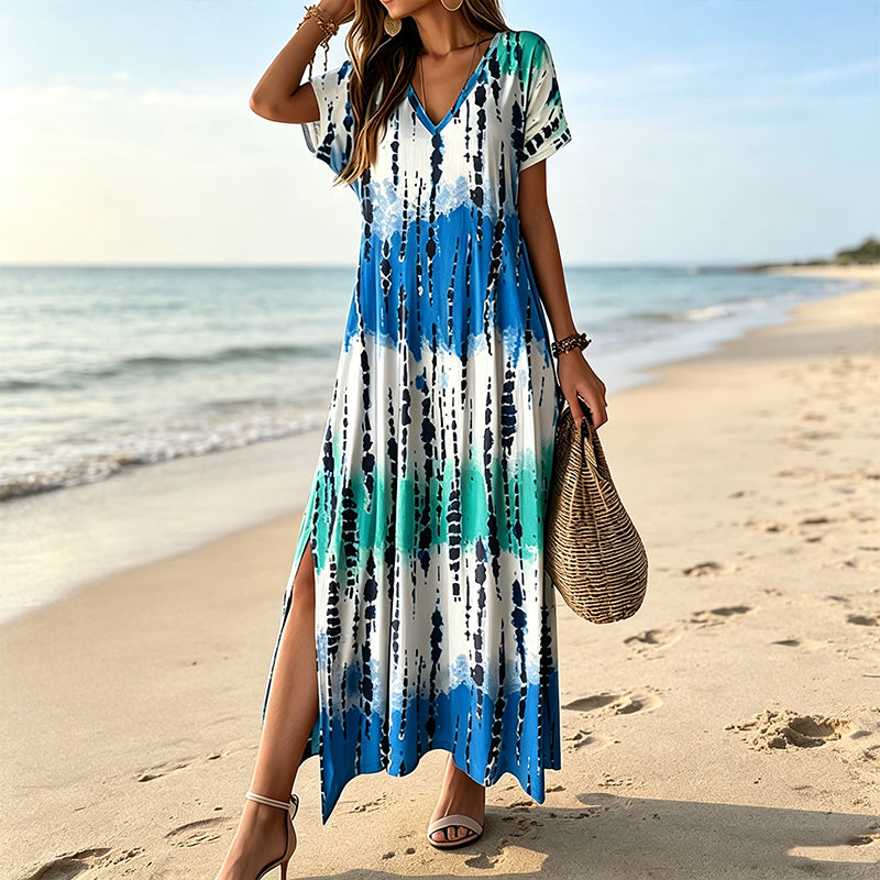 👗🌈 LIMITED TIME 50% OFF! Women’s Tie Dye V Neck Maxi Dress – Breathable Comfort, Relaxed Fit and Effortless Summer Style ✨
