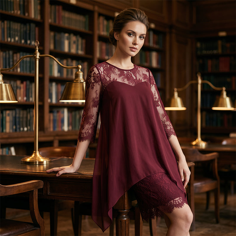 Lace Overlay High-Low Dress – Elegant & Soft Fabric Finish